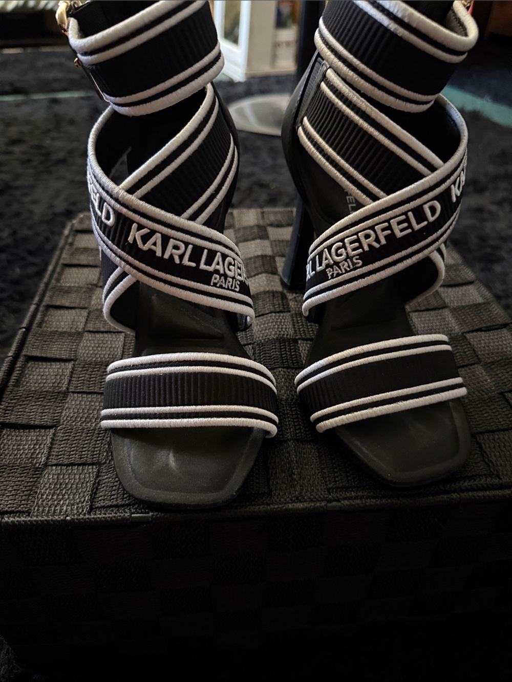 Karl Lagerfeld Black Strappy Logo Heeled Sandals